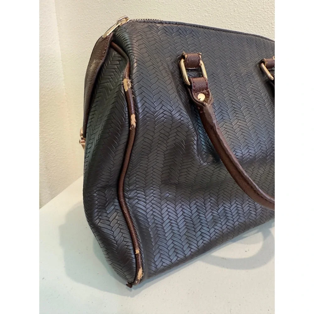 Woven‎ Braided Satchel Handbag Brown Tassel Gold Hardware BoHo Shoulder Bag